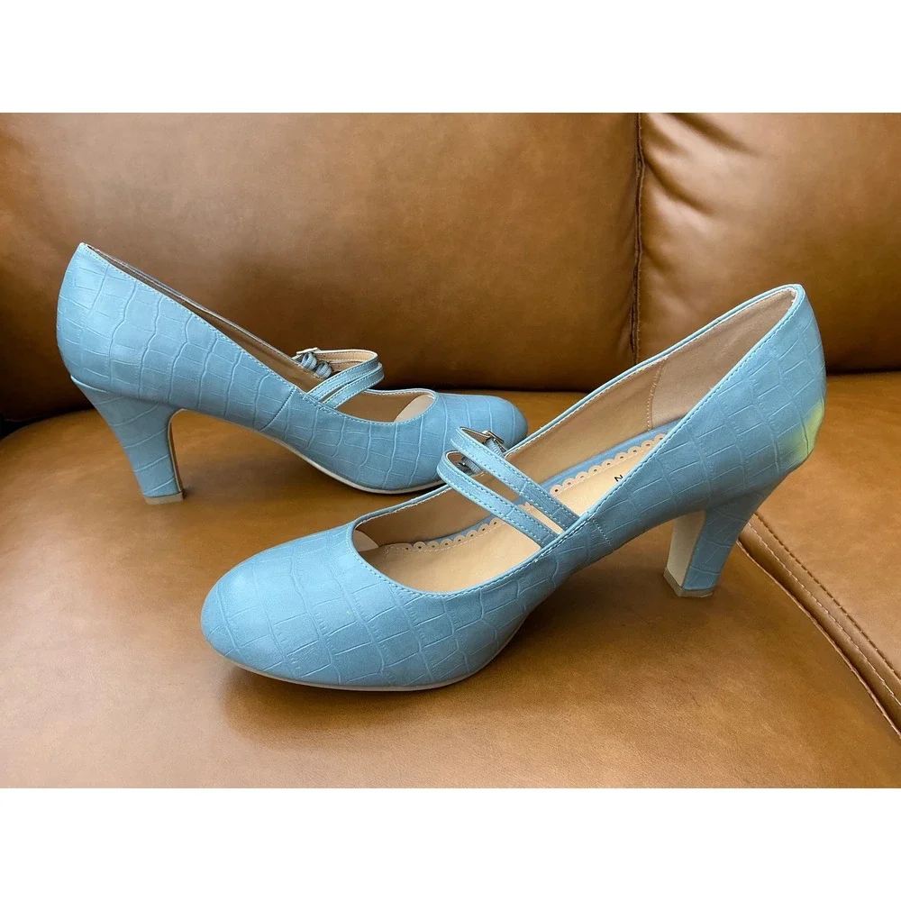 Journee Collection Windy Pump Womens 12 Blue Excellent Croc Mary Jane Heel
